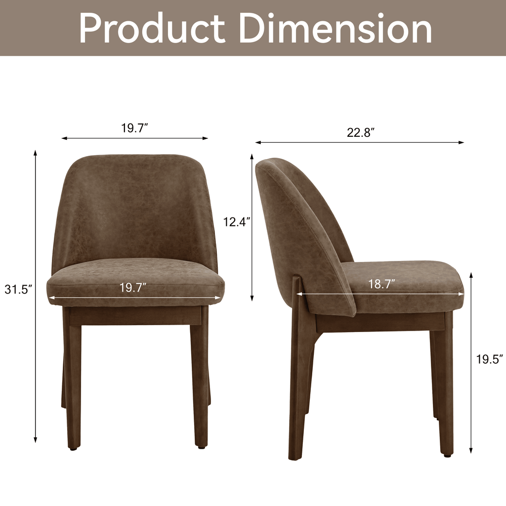 19.7" W Faux Leather Dining Chairs Set of 6, Modern Upholstered Kitchen Chairs with Solid Wood Legs, Easy Clean, Dark Brown