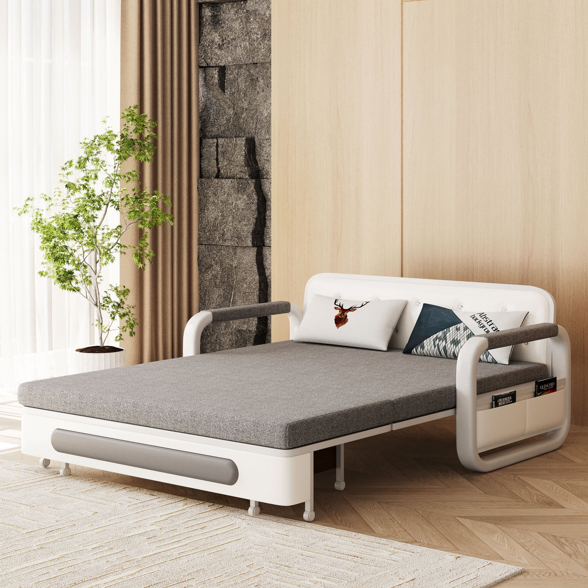 Furniture Modern Living 3-in-1 Sofa Bed, Gray Cotton-Linen with Assembly Tools