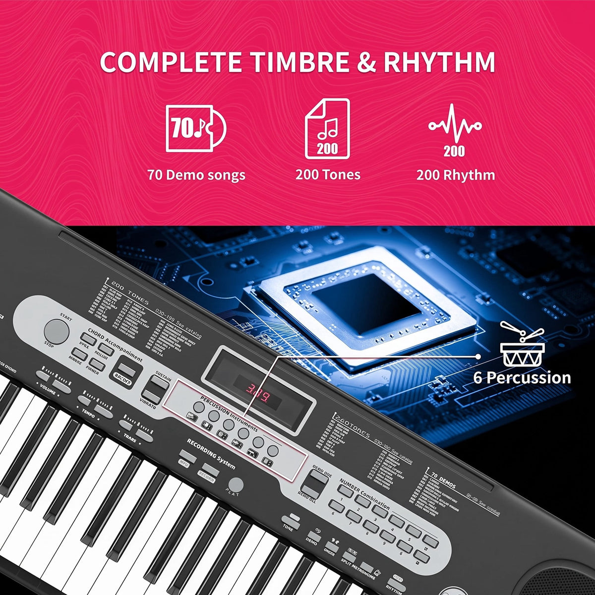 61 Key Piano Keyboard Portable Electronic Keyboard Piano for Beginners Kids and Adults, Electric Music Keyboard with Microphone, Black