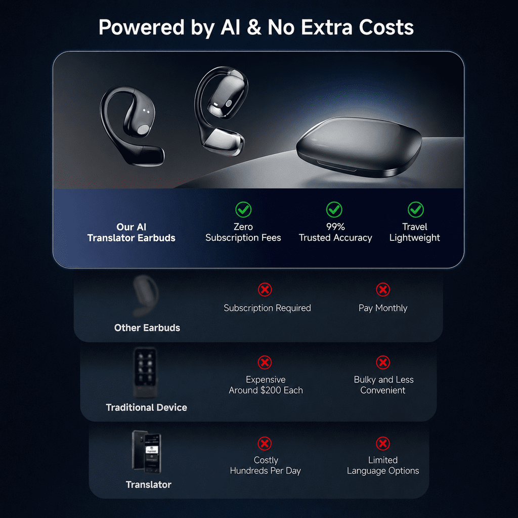 AI Translation Earbuds Real Time, 144 Languages Translator Earbuds, 3-in-1 Wireless Bluetooth Open-Ear Headphones with App for iOS & Android, Travel, Business & Language Learning