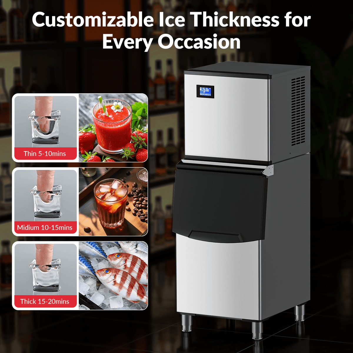 Split Commercial Ice Maker Machine 650LBS/24H with 350lbs Ice Bin, Nugget Ice Makers Commercial, Clear Cube Pellet Ice Maker, Fast Ice Maker Ice-Ready in 8-15mins