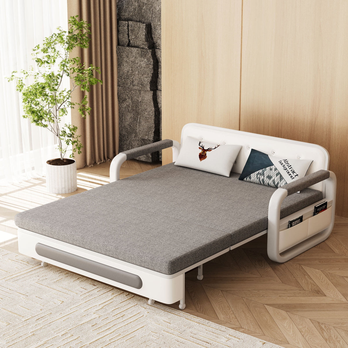 Furniture Modern Living 3-in-1 Sofa Bed, Gray Cotton-Linen with Assembly Tools
