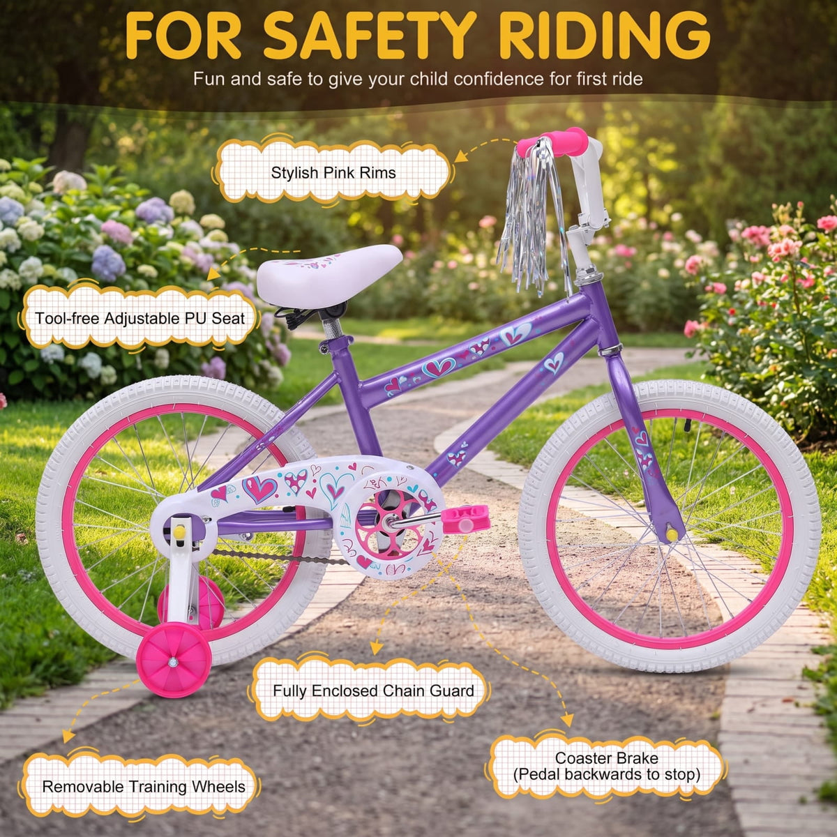 20 in. Girls Bike, Kids Bicycle for Children Ages 7-14 Years Old