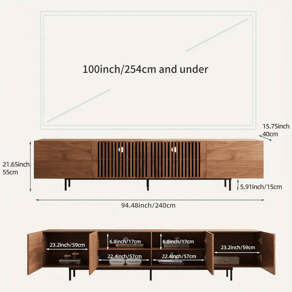 Mid-Century Modern TV Stand for 80+" TVs, 94.48" Walnut Console with Storage, Stylish Entertainment Center for Living Room or Bedroom